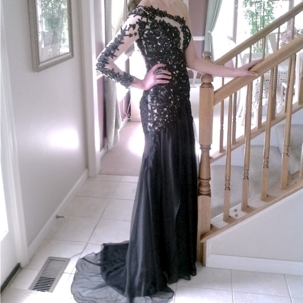 Formal gown appliqué / rhinestone / beaded embellished, one shoulder